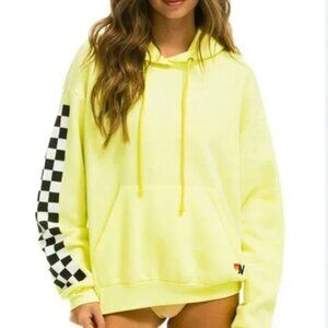 Aviator Nation Yellow Hoodie with Black Checkered Sleeve